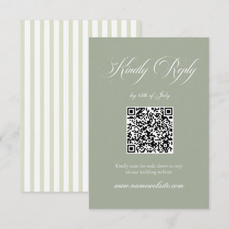 Cartons Réponse Sage & White Striped Classic Wedding QR Code
