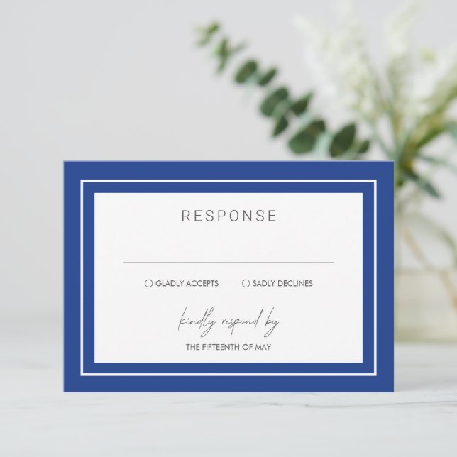 Cartons Réponse Sapphire Blue Bold Bordure moderne Mariage (Debout devant)