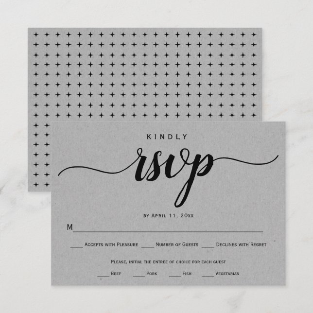 Cartons Réponse Script calligraphie gris kraft papier rustique mar (Devant / Derrière)