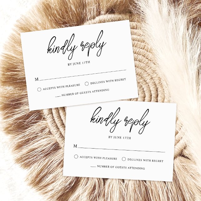 Cartons Réponse Script contemporain élégant Mariage noir blanc (Créateur téléchargé)