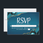Cartons Réponse Script d'agate d'or Turquoise Ombre bat mitzvah<br><div class="desc">Soyez fier, réjouissez-vous et célébrez cette étape de votre Bat mitzvah préféré avec cette carte d'insertion RSVP cool, unique, moderne et personnalisée pour votre événement ! La typographie en écriture blanche recouvre un turquoise bleu foncé et turquoise, arrière - plan à agate bleu turquoise accentué de veines faux or. Personnalisez...</div>