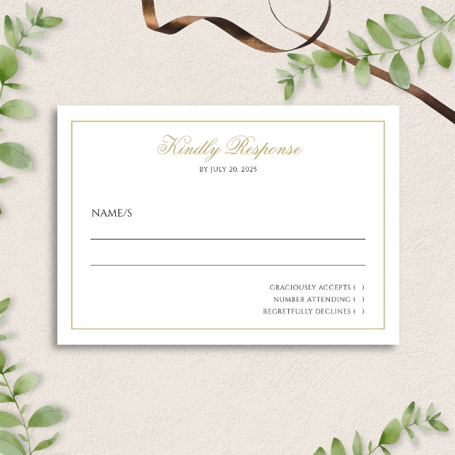 Cartons Réponse Script élégant officiel Mariage noir et or (Créateur téléchargé)
