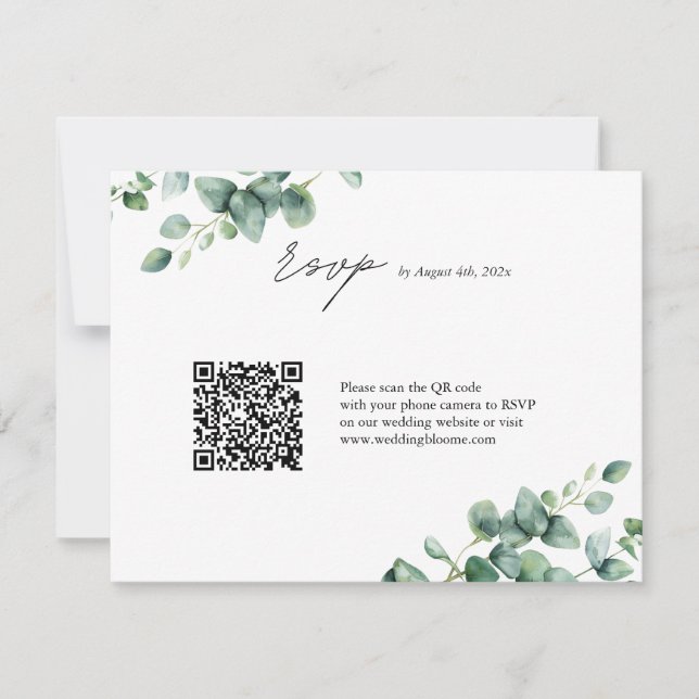 Cartons Réponse Script Eucalyptus vert mariage de code QR (Devant)