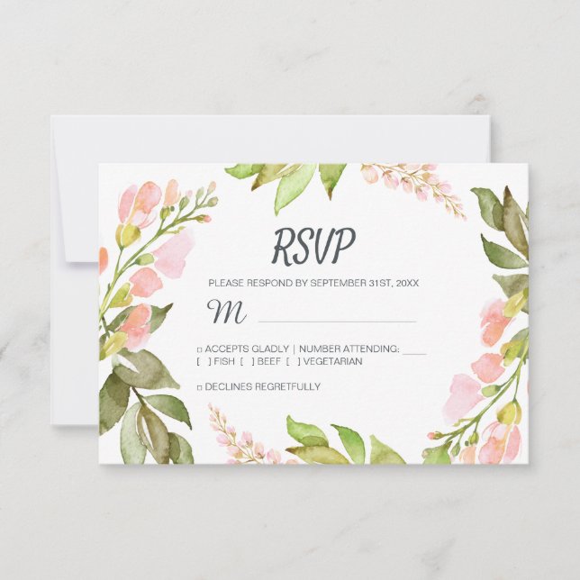 Cartons Réponse Script manuscrit rose Floral Rustique Boho Mariage (Devant)