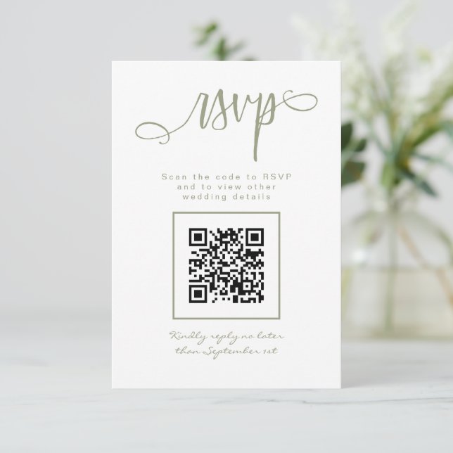 Cartons Réponse Script manuscrit vert Sage Code QR simple (Debout devant)