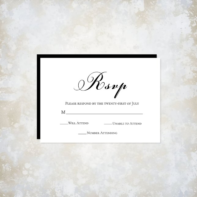 Cartons Réponse Script mariage (Modern Script Black & White Wedding RSVP Card)