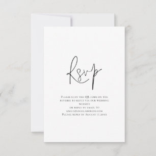 Cartons Réponse Script minimaliste QR Code noir blanc Mariage