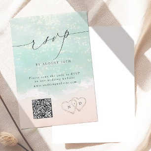 Cartons Réponse Script moderne Coeurs de sable QR Code Plage Maria