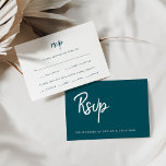 Cartons Réponse Script moderne Deep Turquoise | Choix de repas Mar<br><div class="desc">Ces cartes de réponse mariages élégantes et minimalistes sont dotées d'une typographie de script blanche et moderne et d'un texte sans empattement propre, pour un design turquoise foncé simple et élégant que vous aimerez. Il y a de la place pour énumérer vos options pour le choix de vos invités pour...</div>