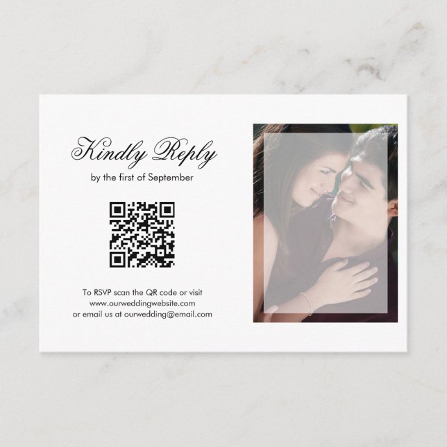 Cartons Réponse Script moderne photo QR Code Mariage (Devant)