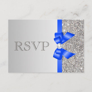 Cartons Réponse Séquins d'argent Diamond Royal Blue Bow Wedding RS