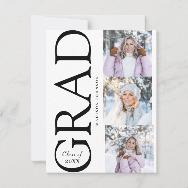 Cartons Réponse Side Typography Graduation 2026 3 Photo Party (Devant)