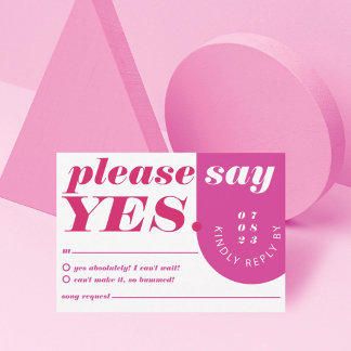 Cartons Réponse S'Il Vous Plaît Dites Oui Moderne Gras Rose Magent