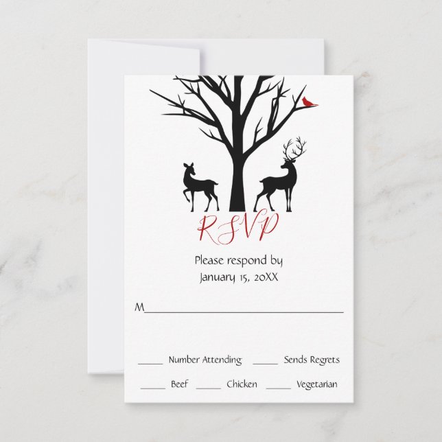 Cartons Réponse Silhouette Deer Couple en amour Mariage d'hiver (Devant)