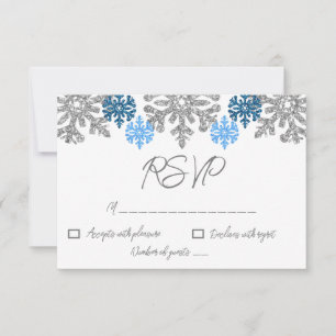 Cartons Réponse Silver Blue Snowflakes Mariage d'hiver