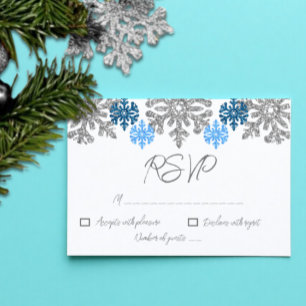 Cartons Réponse Silver Blue Snowflakes Mariage d'hiver
