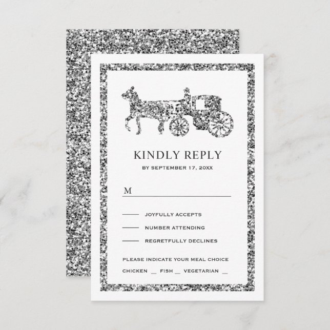 Cartons Réponse Silver Fairytale Princess Carriage Mariage (Devant / Derrière)