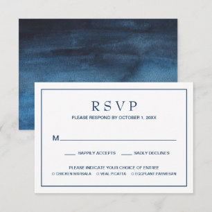 Cartons Réponse Simple aquarelle repas Mariage bleu marine
