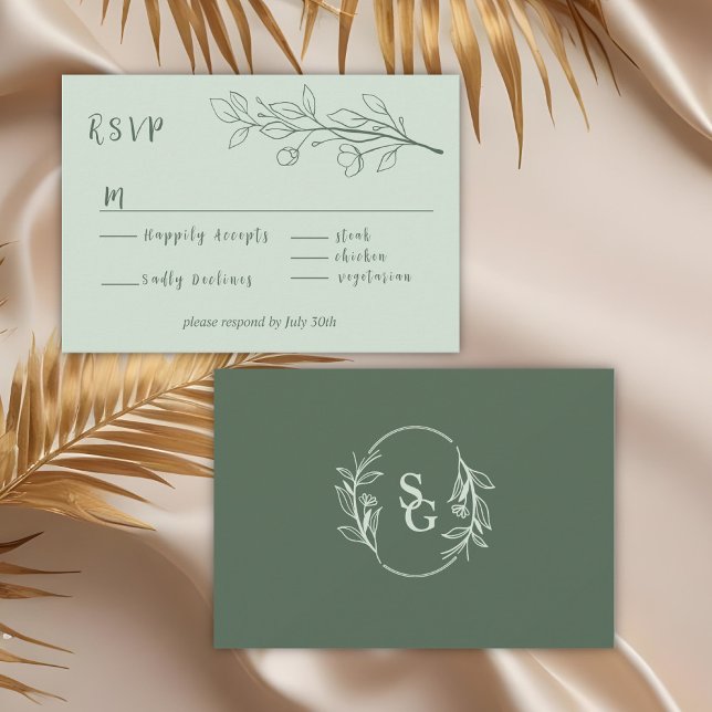 Cartons Réponse Simple Boho Floral Sage Vert (Créateur téléchargé)