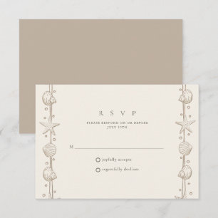 Cartons Réponse Simple Bordure de Coquillages Mariage sur la Plage