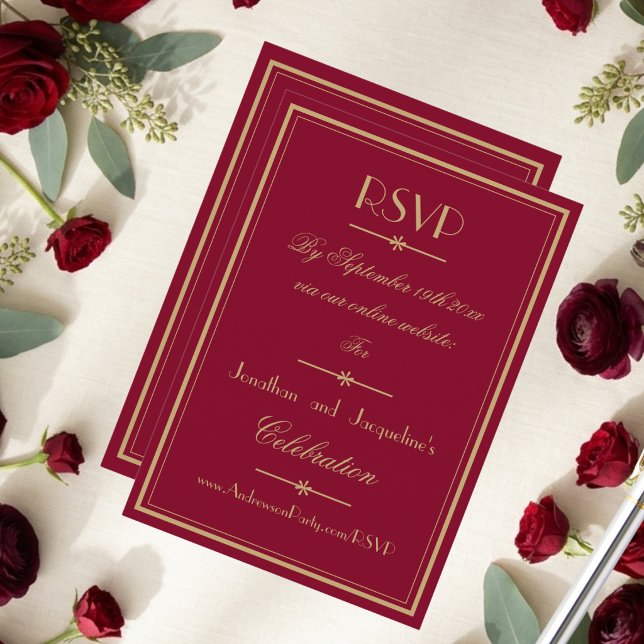 Cartons Réponse Simple Classique Élégant Écriture Dorée Chic Borde (Explore our Burgundy Red Wedding Collection for lots of matching items for your special day.)
