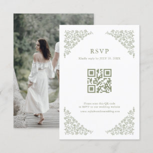 Cartons Réponse Simple Delicate Floral Sage Green QR Code photo