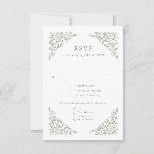 Cartons Réponse Simple Delicate Floral Timeless Sage Mariage vert (Devant)