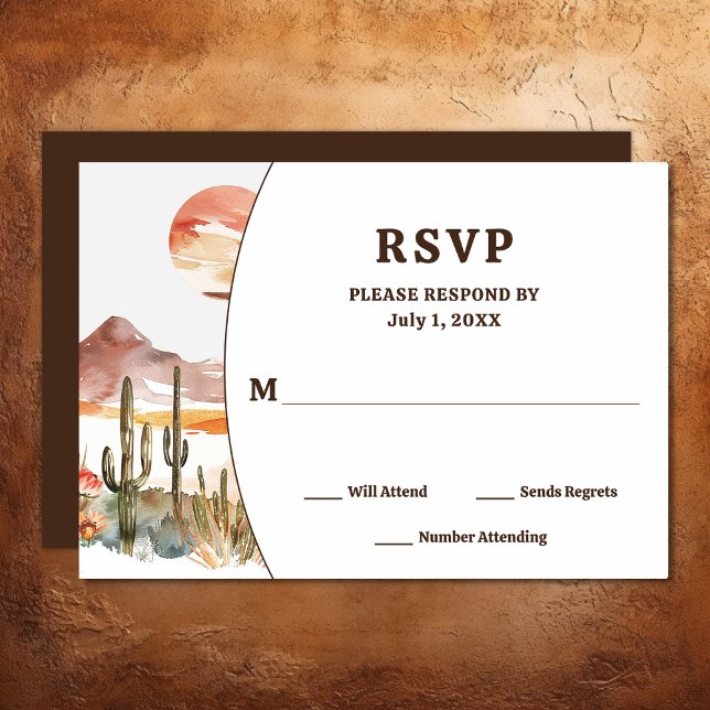 Cartons Réponse Simple Desert Cactus Western Boho Mariage (Simple Desert Cactus Western Boho Wedding RSVP Card)