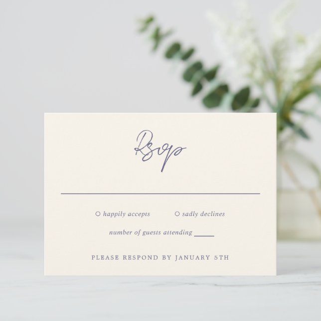 Cartons Réponse Simple Dusty violet Mariage moderne (Debout devant)