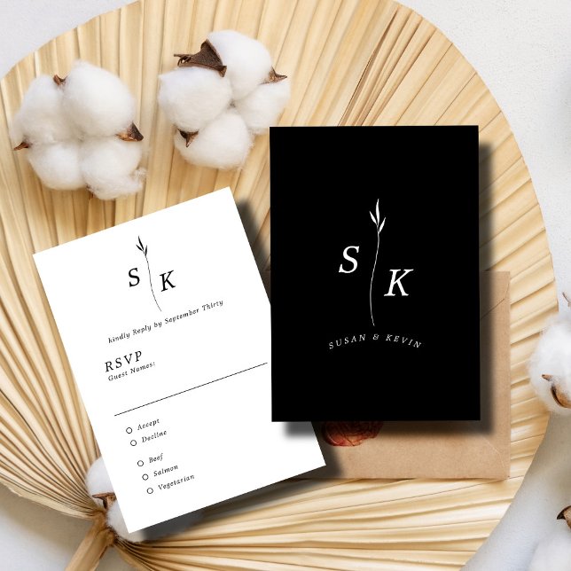 Cartons Réponse Simple Elegance Feuille Monogram Mariage chic (Créateur téléchargé)