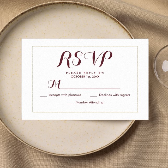 Cartons Réponse Simple élégance or blanc bordeaux (Simple elegant white gold burgundy RSVP )