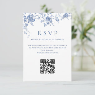 Cartons Réponse Simple Elégant Bleu Français Jardin Mariage Code Q