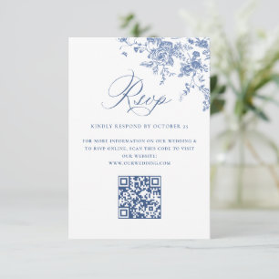 Cartons Réponse Simple Elégant Bleu Français Jardin Mariage Code Q