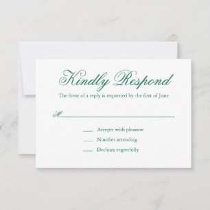 Cartons Réponse Simple Elégant Formal Emerald Green Mariage