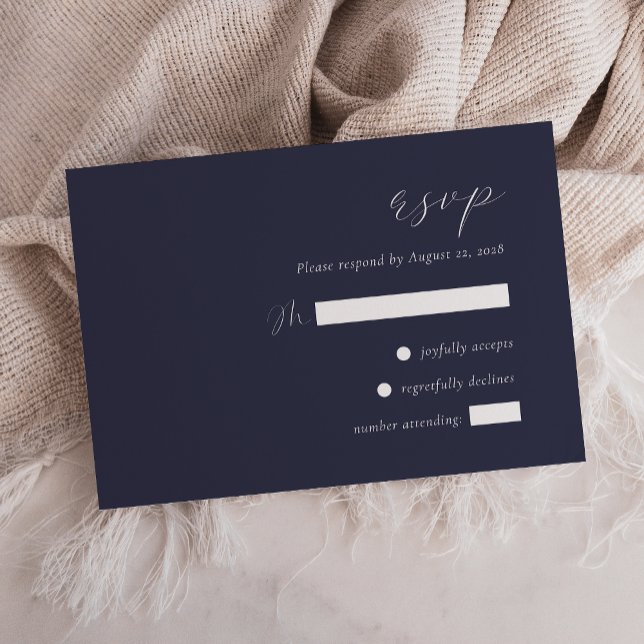 Cartons Réponse Simple Élégant Mariage Bleu Nuit (Créateur téléchargé)