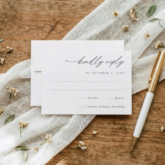 Cartons Réponse Simple Élégant Mariage Écriture Manuscrite (modern handwriting wedding rsvp card minimalist elegant script mail back response card)