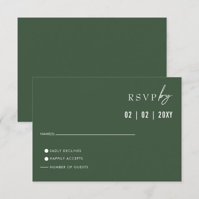 Cartons Réponse Simple Elegant Mariage moderne vert (Devant / Derrière)