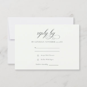Cartons Réponse Simple Élégant Mariage Noir & Blanc Script