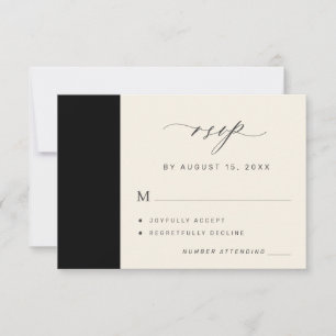Cartons Réponse Simple élégant minimaliste mariage noir et ivoire