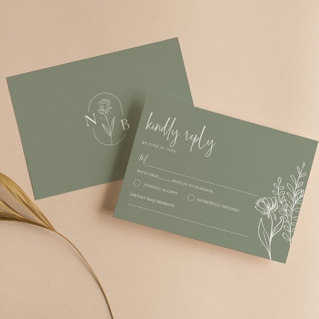 Cartons Réponse Simple élégant Sage Green Boho Mariage moderne (Créateur téléchargé)