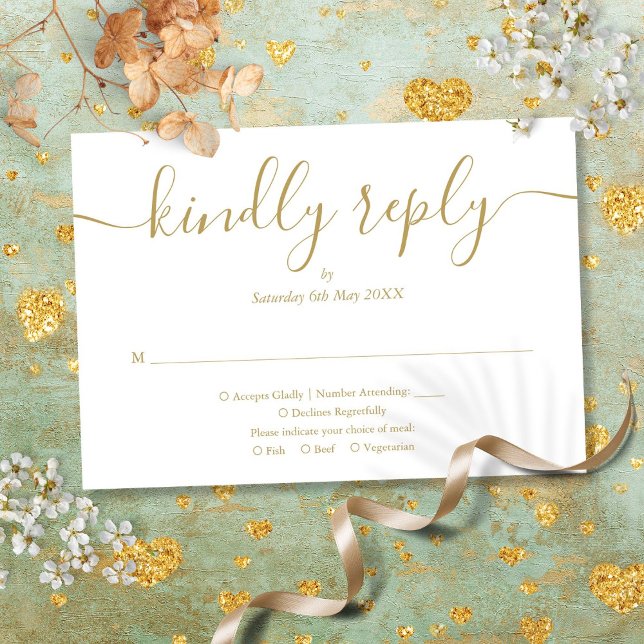 Cartons Réponse Simple Élégant Script Choix de Repas en Or (Simple Elegant Script Gold Meal Choice RSVP Card)