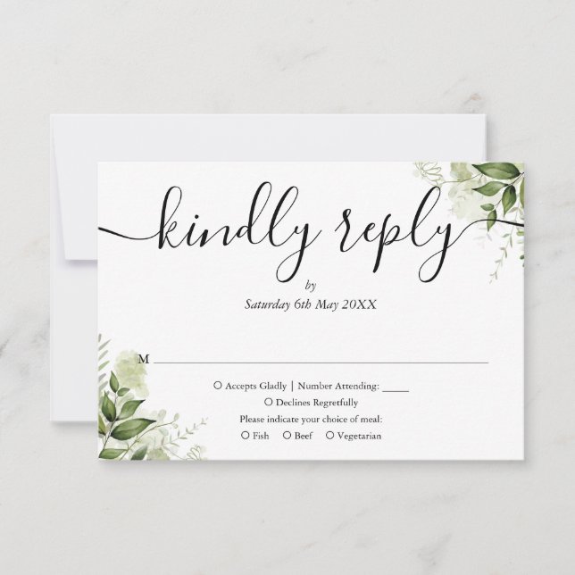 Cartons Réponse Simple Élégant Script Feuillage Mariage (Devant)