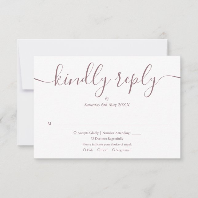 Cartons Réponse Simple Élégant Script Mauve Photo Mariage (Devant)