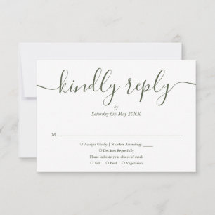 Cartons Réponse Simple Élégant Script Olive Verte Photo Mariage