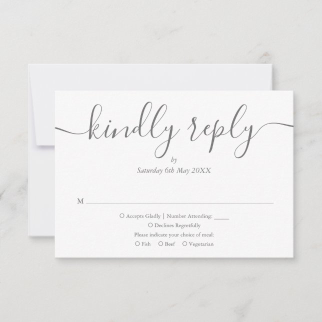 Cartons Réponse Simple Élégant Script Photo de Mariage Gris et Bla (Devant)