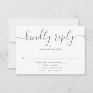 Cartons Réponse Simple Élégant Script Photo de Mariage Gris et Bla