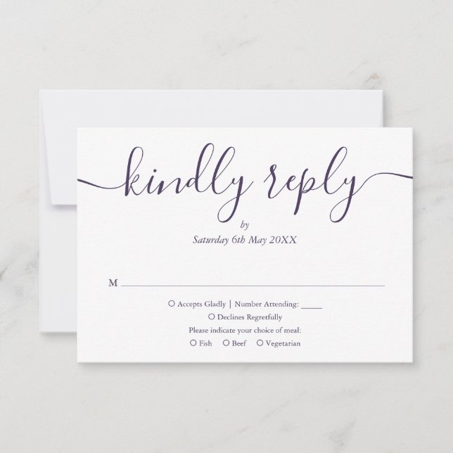 Cartons Réponse Simple Élégant Script Photo Mariage Violet (Devant)
