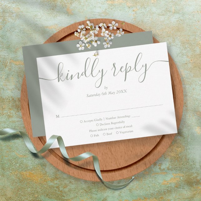 Cartons Réponse Simple Élégant Script Vert Sage Mariage (Créateur téléchargé)