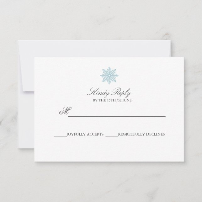Cartons Réponse Simple Elegant Snowflake mariage bleu clair (Devant)