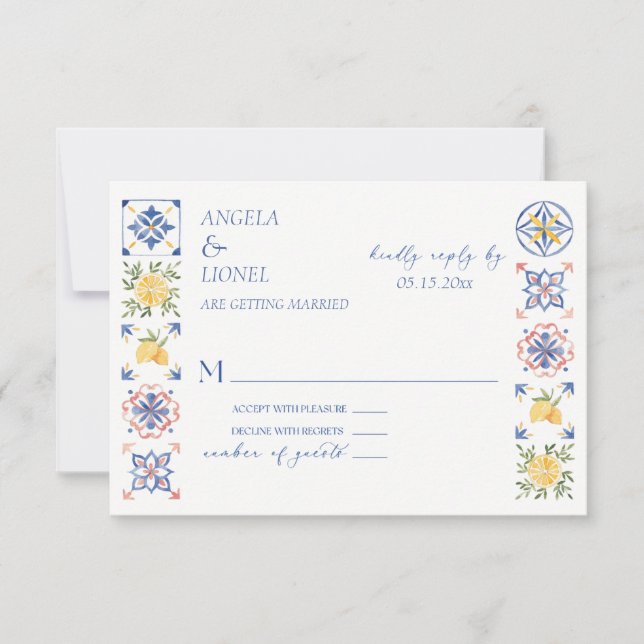 Cartons Réponse Simple Elegant Tiles Amalfi Coast Italy Wedding (Devant)